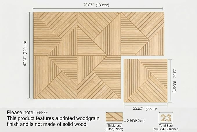 6 Pack UV Wood Texture Grooved Acoustic Wall Panels | 23.6×23.6 Inch Self-Adhesive Decor Wall Art, Total Size 70.8×47.2 Inches for Theater Living Room Office - Image 2