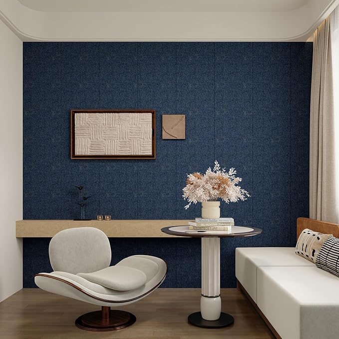 Yutianli 3D Wall Panel Peel and Stick Soundproof Foam Linen Wall Cloth Blue 16.7"x118" Self-Adhesive Decorative Wallpaper Anti-Collision Wall Padding - Image 3