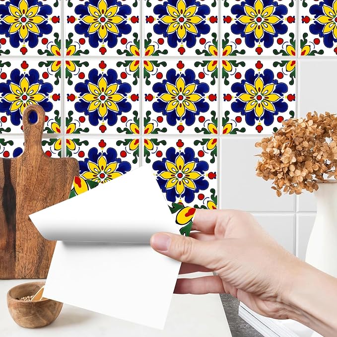 Wall Tiles Peel and Stick Waterproof - 24 Pcs (6x6 Inch) Wall Stickers Backsplash Decals for Kitchen, Bathroom, Removable Self-Adhesive Vinyl Art with Bohemian Patterns - Image 2