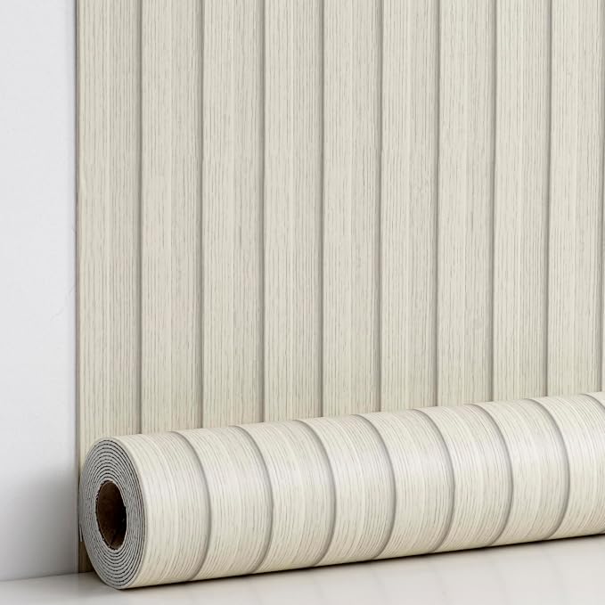 Haimin Wood Grain Slat Wall Panels Peel and Stick Faux Wood Thick Wallpaper | 118"x15.75" Waterproof PET & IXPE Foam Paneling Adhesive Smooth Beadboard Wallpaper Wall Covering Panels (Beige) by HaiminHomeDecorWallpaper