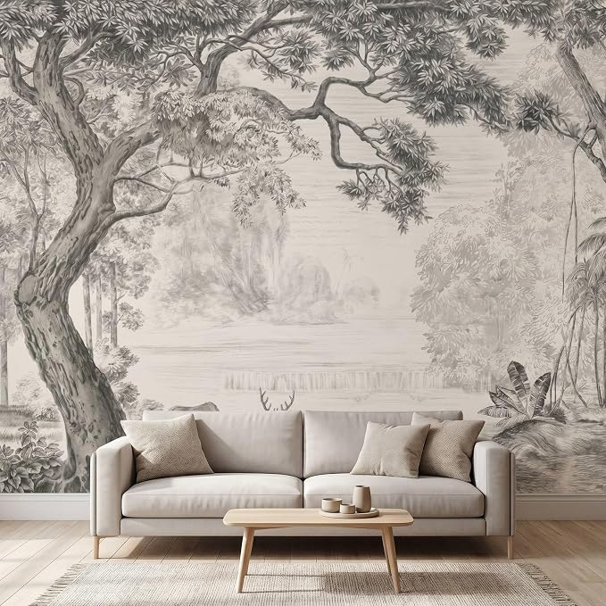 Forest Wallpaper Peel and Stick Woodland Landscape Wall Mural | 137"x96", Self Adhesive Canvas, for Bedroom Living Room Bathroom, Seamless, No overlapping by LOOWAP