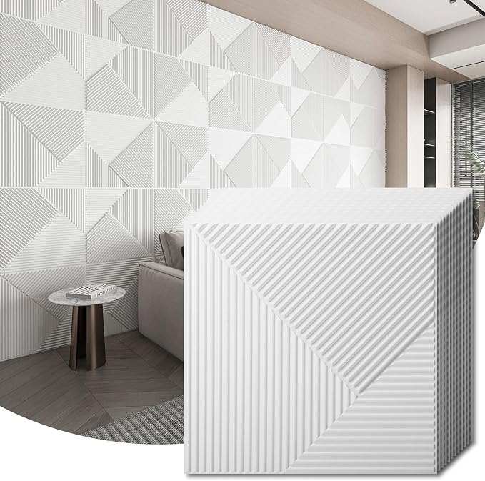WOWSTAR 12-Pack 3D Wall Panels 19.7" x 19.7", White Slat Wall Panels for Interior Wall Decor, Modern Wall Covering for Living Room, Bedroom & Office | 12-pack, 19.7"x19.7", Textured wall panels, accent wall covering, living room bedroom office by WOWSTAR