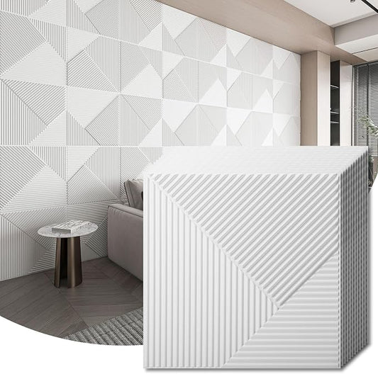 WOWSTAR 12-Pack 3D Wall Panels 19.7" x 19.7", White Slat Wall Panels for Interior Wall Decor, Modern Wall Covering for Living Room, Bedroom & Office | 12-pack, 19.7"x19.7", Textured wall panels, accent wall covering, living room bedroom office by WOWSTAR