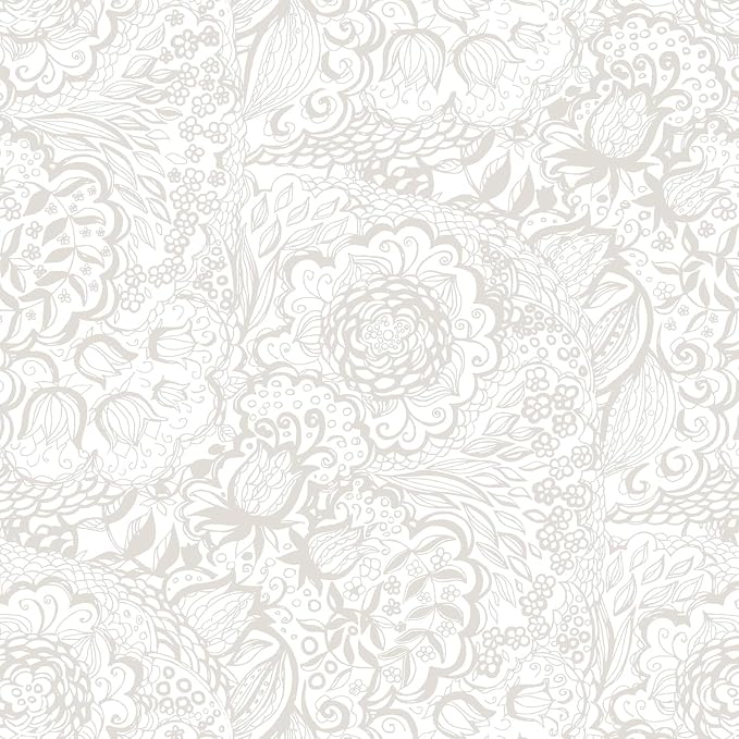 Peel and Stick Wallpaper Boho Grey Wall Paper Grey and White Floral Wallpaper for Bedroom Bathroom Removable Self-adhsive Contact Paper for Cabinets Nursery Shelf Liner 17.3" x 118" by Micpolo