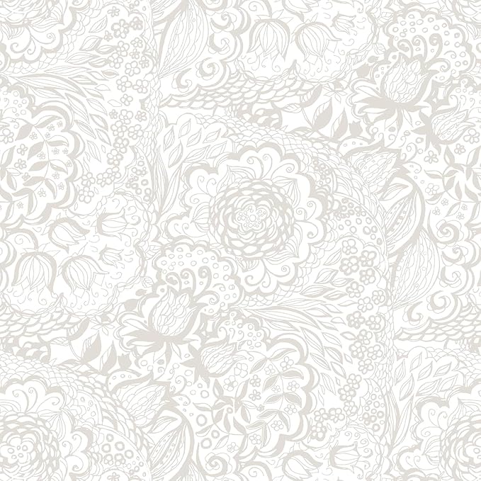 Peel and Stick Wallpaper Boho Grey and White Floral Wallpaper for Bedroom Bathroom Removable Self-adhsive Contact Paper for Cabinets Nursery Shelf Liner 17.3" x 394" by Micpolo