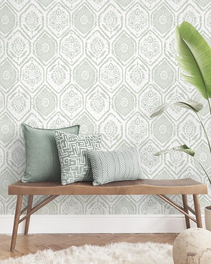 HeloHo 17.3" X 197" Peel and Stick Wallpaper Green Contact Paper Boho Wall Paper Modern Geometric Removable Self Adhesive Wallpapers for Bedroom Bathroom Cabinet Waterproof Decor Vinyl Rolls - Image 3