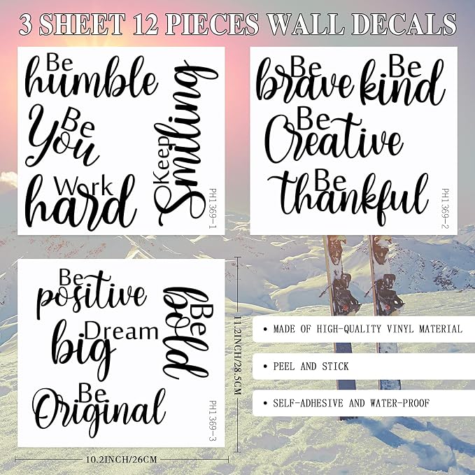 Marspark 12 Pcs Inspirational Wall Decals Motivational Quote Peel and Stick Vinyl Wall Quotes Stickers Removable Positive Saying Mirror Decals for Office Nursery Offices Teen Dorm Classroom, Black - Image 3