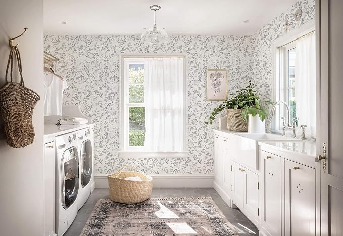 Heroad Grey Peel and Stick Wallpaper Botanical Leaf Contact Paper 17.3''x196'' Vintage Watercolor Neutral Wall Paper Self Adhesive Removable Wallpaper for Bathroom Bedroom Farmhouse Decor Vinyl Roll - Image 6