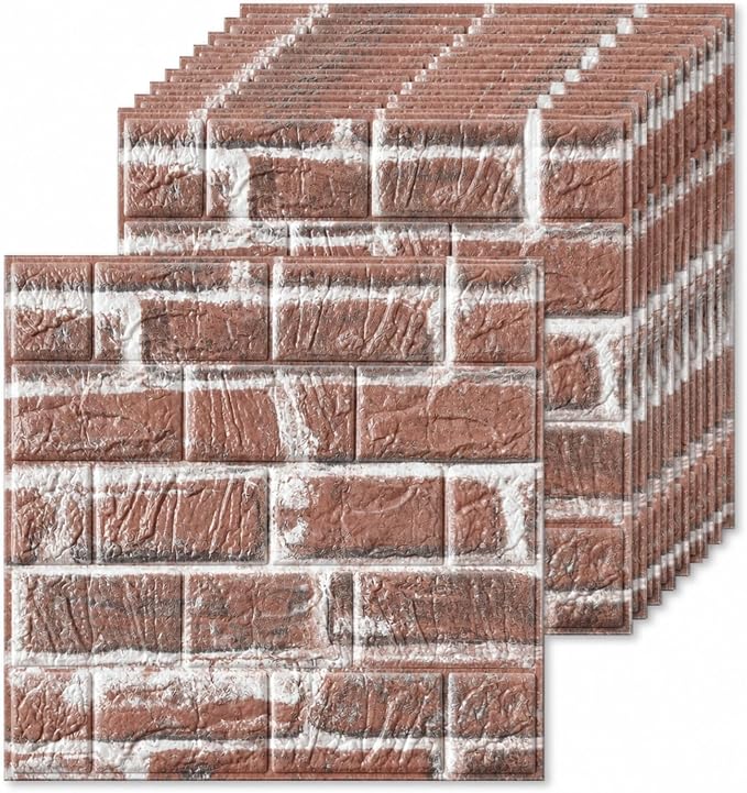 3D Wall Panels Peel and Stick Faux Foam Brick Wallpaper Covering | Red Brick 40 PCS 11.8"×11.8" Self Adhesive Stone Wall Tiles for DIY Interior Wall Decor by Umedol