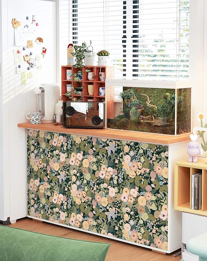Ismoon 16.1"x78.7"Floral Peel and Stick Wallpaper Removable Self-Adhesive Wallpaper Black Watercolor Contact Paper Renovated Furniture for Cabinets Shelves Counter Tops Wall Decor Roll - Image 6