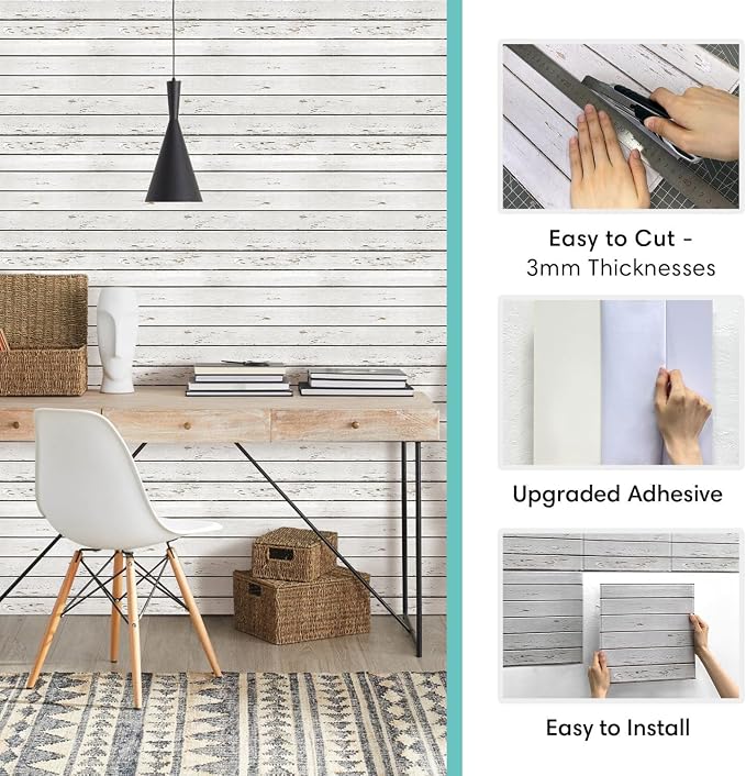 Commomy 3D Faux Wood Wall Stickers Peel and Stick 10 Pcs 11.8" x 11.8" | Ultralight Thin PVC Fake Wood Wallpaper for Kitchen Backsplash,Bathroom,Interior Wall Decor(9.7sq.ft) - Image 4