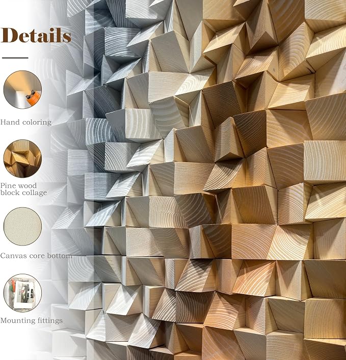 LIUZEYUE Large Abstract Wood Wall Art Featuring Balanced Gradient Blockwork | wood art for wall; dark blue and sand, multi-level pine surface; dining room expansive wall balance; 35.4 x 70.9 in - Image 3