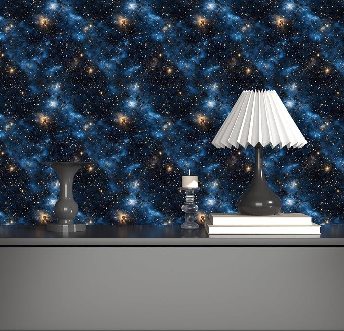 Laatse Dark Starry Sky Wallpaper Peel and Stick 17.5"x 787",Black/Blue | Self Adhesive/Removable/Waterproof/Thick Vinyl Extra Long Contact Paper for Bathroom Bedroom Shelf Cabinet Drawer,Prepasted - Image 4