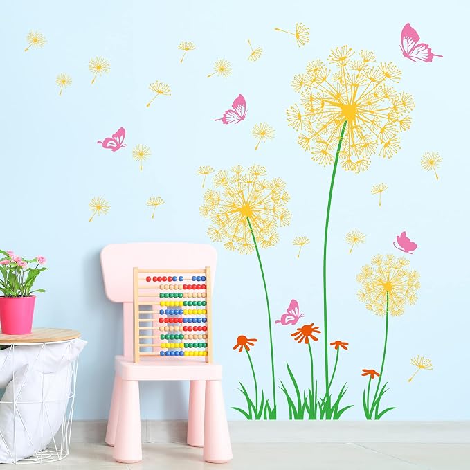 Removable 3D Dandelion Wall Decals Flowers and Flying Butterfly Wall Stickers Murals Self-adhesive Peel and Stick Falling Dandelions Decor for Girls Bedroom Living Room Nursery Baby Children's - Image 6