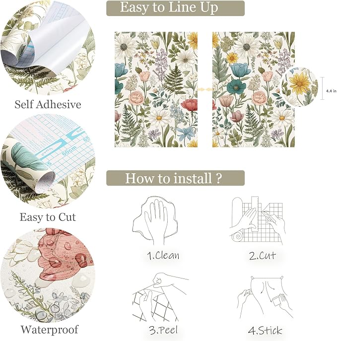 Orainege Floral Wallpaper Peel and Stick Vintage Floral Contact Paper | Green Leaf Contact Paper - Image 4