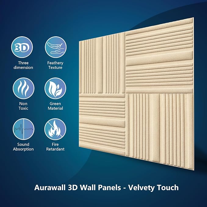 Velvet 3D wall Panels for Interior Decor Peel and Stick, Soundproof Geometric Textured 3D Wall Panels for Living Room, Bedroom, TV Background Beige 17.7" x 17.7", Covers 26.15 Sq.Ft 12pcs - Image 5