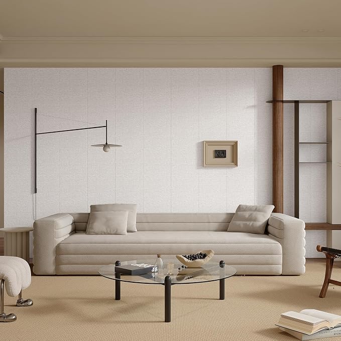 Yutianli 3D Wall Panel Peel and Stick Soundproof Foam Linen Wall White Grey 16.7"x118" Self-Adhesive Decorative Wallpaper Anti-Collision Wall Padding - Image 2