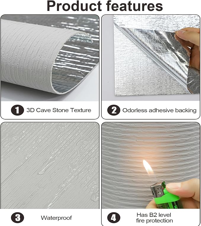 3D Faux Stone Peel and Stick Roll-15.7"x110"Thick PVC Foam Wall Paneling,DIY Self Adhesive Removable Waterproof&Sound Dampening for Cement Texture Accent Wallpaper for Living Room,Bedroom Decor(Gray) - Image 7