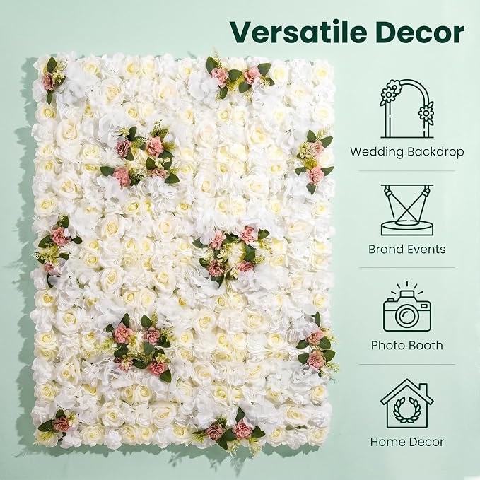 Flower Wall Backdrop, 12 Panels, 16.5x16.5 Inch, Ivory White | 3D design, realistic look, Seamless Design,eco-friendly,easy to assemble,reusable,.Suitable for weddings,Party,home décor - Image 8