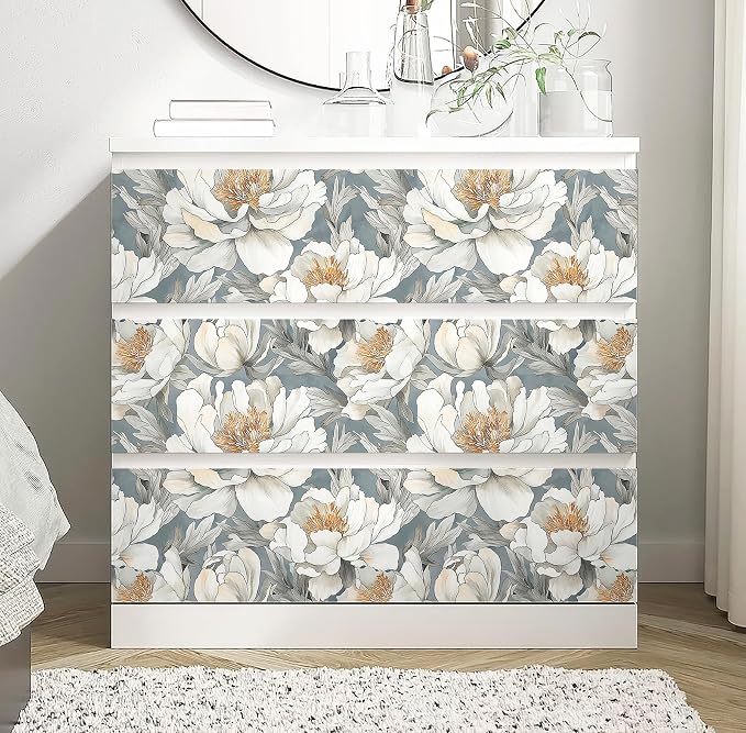 Safiyya Peel and Stick Wallpaper Grey and White Floral Contact Paper Peel and Stick 17.3"x 78.7" Wall Paper Self Adhesive Removable Wallpaper for Bedroom Bathroom Vinyl Roll - Image 3