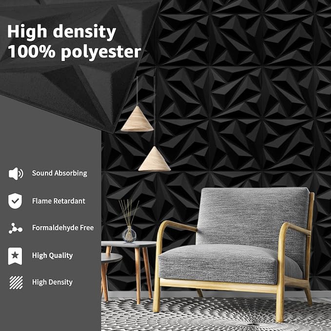 Art3dwallpanels 20 Pack Acoustic Panels, Black, 12 X 12 Inch | Soundproof Wall Panels, Acoustic Sound Dampening, 3D Sound Absorbing, for Living Room Bedroom, Retardant Formaldehyde Free - Image 3