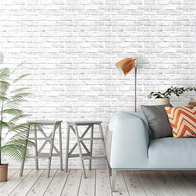 Hopeak White Brick Wallpaper, Self-Adhesive Peel and Stick Wallpaper Waterproof and Removable Good for Home Decoration and Furniture Renovation (17.5 x 511Inch) - Image 3