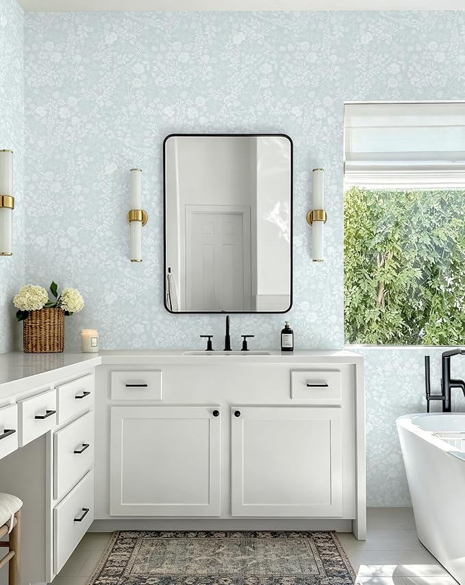 Guvana Blue and White Peel and Stick Wallpaper Floral Wallpaper Slef Adhesive Removable Waterproof Contact Paper Boho Wall Paper for Living Room Bedroom Bedroom Bathroom Kitchen 17.3“×197” - Image 5