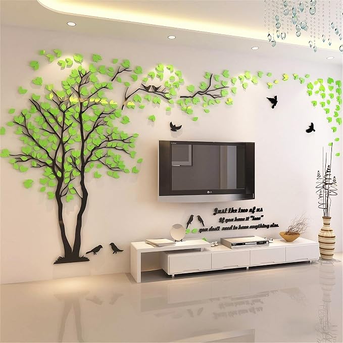 Family Tree Wall Decor Decals - DIY 3D Tree of Life Wall Art Large Decal Stickers Silver Decor Living Room Mural for Bedroom Hallway Home TV Background (Green Left,M-98X51in) - Image 5