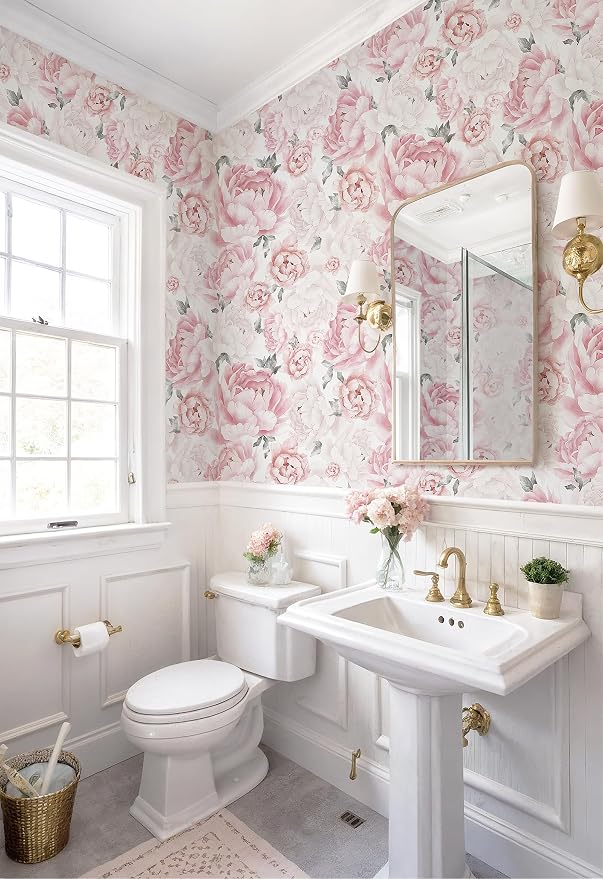 Safiyya Pink Floral Wallpaper Peel and Stick Removable Self Adhesive Wall Paper for Bedroom Bathroom Flowers Contact Paper for Cabinets Walls Vinyl Rolls 78.7''x 17.3" - Image 3