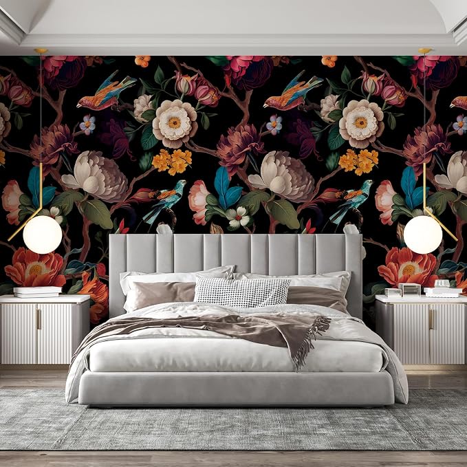 Zeeko Vintage Black Floral Peel and Stick Wallpaper Mural, 148" x 98" | Large Flower Art Deco Wall Murals, Ideal for Bedroom TV Background Wall Paintings, Home Decor - Image 3