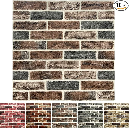 10-Pack 52 Sq.Ft 3D Wall Panels Peel and Stick 3D Faux Brick Wallpaper Peel and Stick Brown Faux Stone Wall Panel Foam Brick Self-Adhesive 3D Wallpaper by YLLYLL