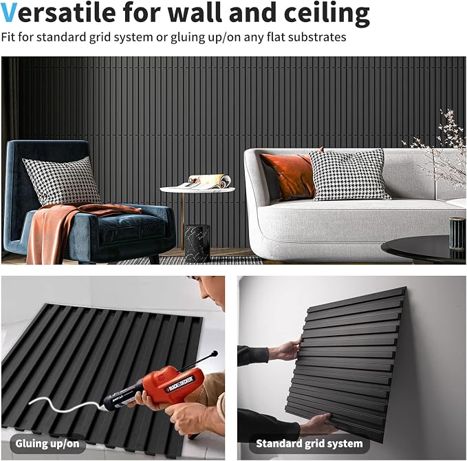 Art3d 3D Fluted Textured Slat Wall Panels, 19.7 x 19.7 in, 12-Pack, Black | PVC, Waterproof, Scratch Proof, Wipeable, Break-Proof, Ideal for Home, Office and Commercial Spaces - Image 8