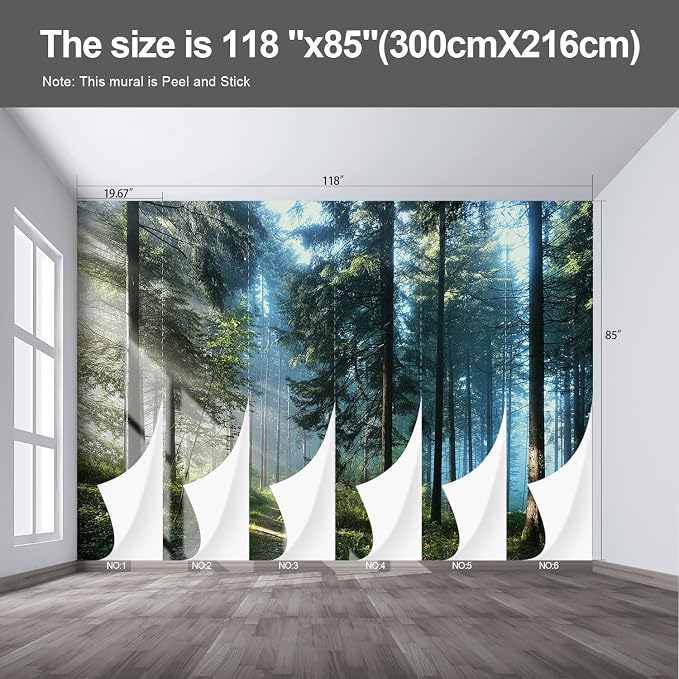 Forest Landscape wall murals Woodland Tree Peel and Stick self Adhesive Wallpaper for Bedroom Living Room - 85"x118" - Image 2