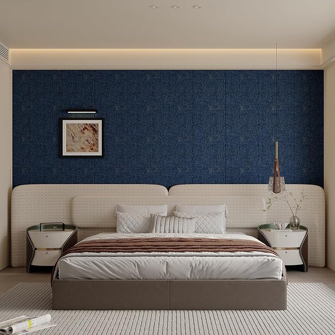 Yutianli 3D Wall Panel Peel and Stick Soundproof Foam Linen Wall Cloth Blue 16.7"x118" Self-Adhesive Decorative Wallpaper Anti-Collision Wall Padding - Image 4