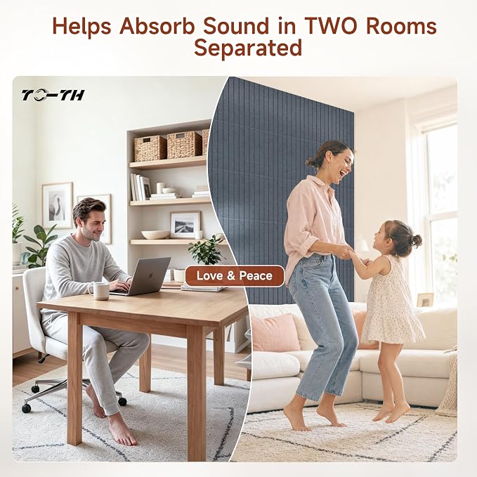 TO-TH Acoustic Wall Panels Self-Adhesive Sound Proof Panel 12 Pack, Gray | 100%Polyester Fiber, Peel and Stick Noise Dampening Panels, Reduce Echo&Flutter, Decorative Wall Panel for Studio,Garage,Home - Image 4