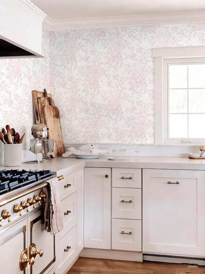 Heroad Pink Peel and Stick Wallpaper Vintage Floral Contact Paper Boho Flower Removable Wall Paper Self Adhesive Stick On Wallpaper for Girls Bedroom Bathroom Renter Friendly Vinyl Roll 17.3''X196'' - Image 8