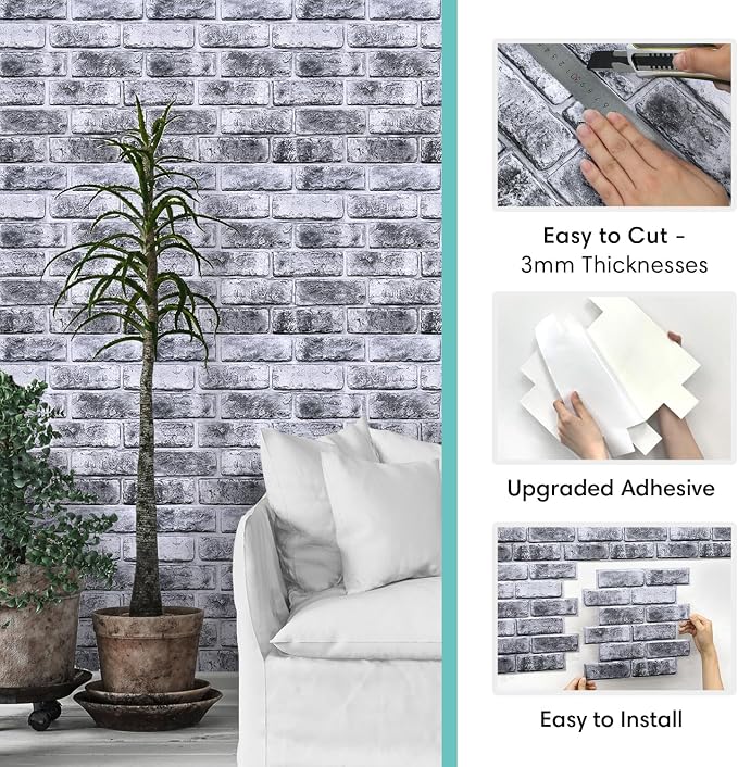 Commomy 3D Wall Panels Peel and Stick Faux Brick 10 Pcs 11.8" x 11.8" | Small Size Thin PVC Brick Wallpaper Tiles Backsplash for Kitchen,Bedroom,Living Room,Quick DIY Wall Decor(Covers 9.7 sq.ft) - Image 6