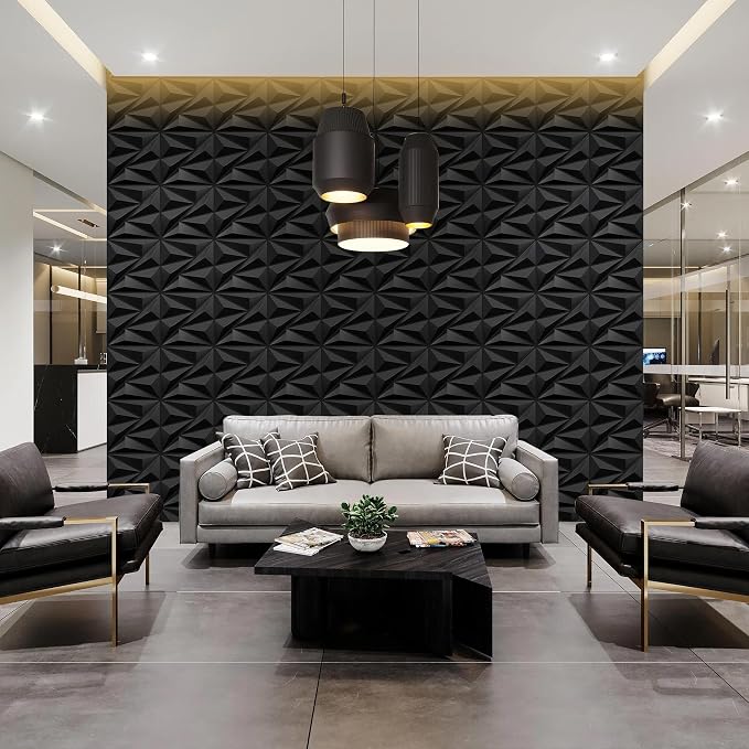 STICKGOO Black Diamond 3D Wall Panels, 12''x12'', 33 Pack | PVC Accent Wall Panels for Interior Wall Decor, Living Room, Bedroom, TV Background, Lobby, Cover 32.Sq.Ft - Image 2