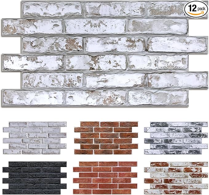 Commomy Faux Brick 3D Wall Panels - Not Real Brick 12 pcs of 22.8" x 11.8" | 22.8" x 11.8" Peel and Stick Tile Whitewash Brick Textured for Kitchen,Bedroom, Living Room（Covers 22.48 sq.ft） by CommomyDecor