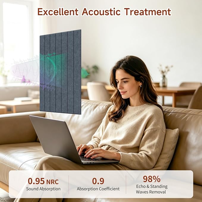 TO-TH Peel and Stick Panels for Walls 12Pack Acoustic Panel, Moonlight Gray | Self-Adhesive, Reduce Echo&Noise, 100%Polyester Fiber,11.8"×15.7"×0.35", Soundproof Wall Panels for Indoor Acoustic Treatment - Image 3