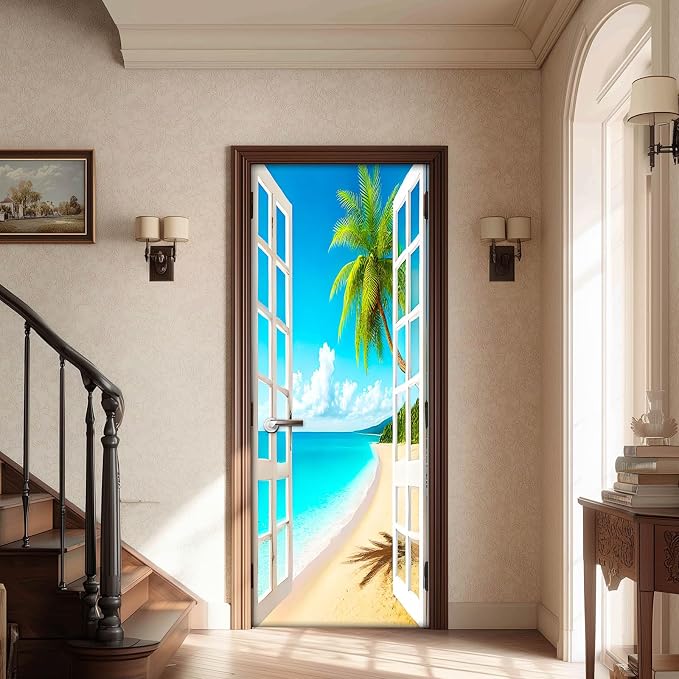 HOMETITUTE Beach White Grid Glass Peel Stick Door 30.3x78.7 Vinyl | Wall Cover Poster Decals Removable Wallpaper Self Adhesive Bedroom Livingroom Office - White Grid - Image 2