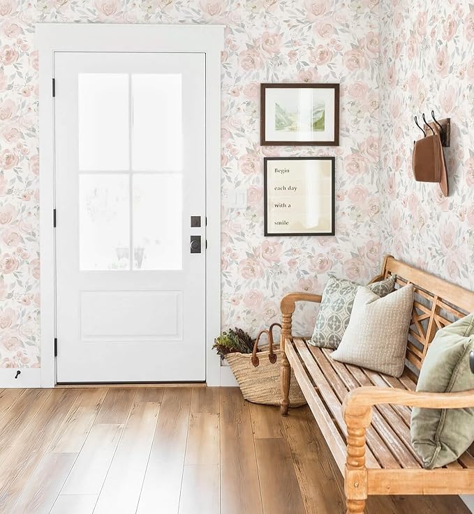 Heroad 17.3''x393'' Peel and Stick Wallpaper Floral Wallpaper Pink Flower Contact Paper Rose Removable Self-Adhesive Wall Paper for Cabinets Bedroom Bathroom Stick on Walls Papel Tapiz para Pared - Image 9