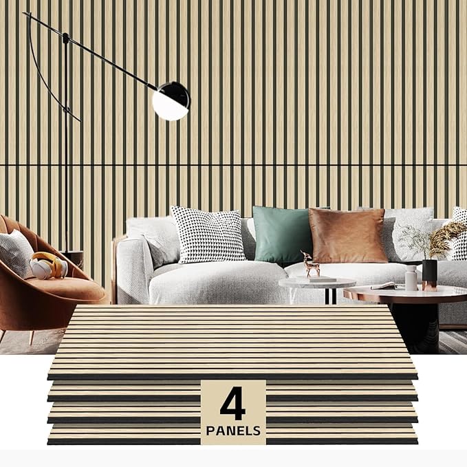 RITOLLO 4 Pack Wood Panels for Wall, 47.2"×23.6" Wood Slat Acoustic Panels for Wall, Soundproof Panels, 3D Fluted Panels for Interior Decor (Natural Oak) by Ritollo