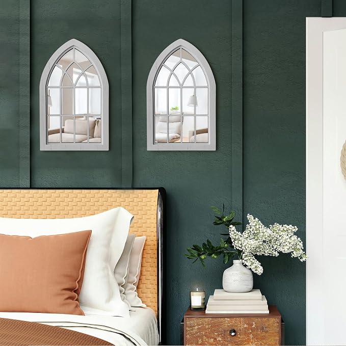ZEXUIRU 2 Set Rustic Wall Mirrors for Bedroom Bathroom Living Room Entryway Wood Farmhouse Easy to Hang Framed Decorative Accent Hanging Wall-Mounted Mirror Set for Living Room - White - Image 2