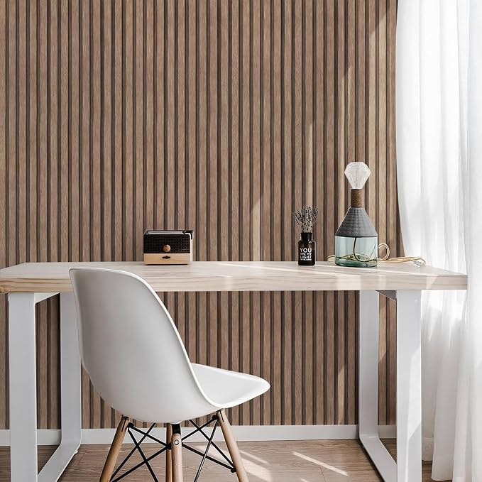 Yun-aeon Natural Wood - Light Tan Slats Peel and Stick Wallpaper for Wall | 17.3"x 480" Self-Adhesive Waterproof Vinyl Removable Wall Paper for Wall Decor Bedroom - Image 2