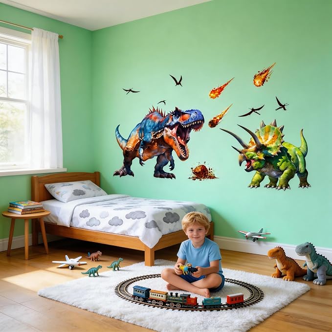 Large Dinosaur Wall Decals Dino Wall Stickers Peel and Stick Wall Art Decals for Boys Room Baby Nursery Kids Bedroom Wall Decor Art (Green 1) - Image 8