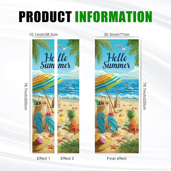 HOMETITUTE Summer Wave Umbrella Beach Path Peel Stick Door 30.3x78.7 PVC | Wall Cover Poster Decals Removable Wallpaper Self Adhesive Livingroom Bedroom - Hello Summer - Image 3