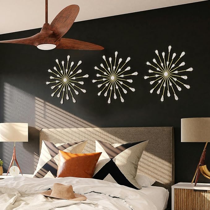 ZEXUIRU 3 Set Gold Starburst Wall Art for Home Decor Metal Bling Crystal Rhinestones Sunburst Wall Decor Sparkling Rhinestone Art Accent Gold - 18in - Image 5