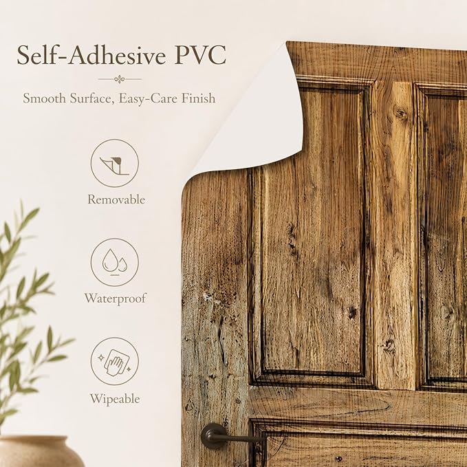 Door Stickers Peel & Stick Murals-Wall Covers Decorative Decal Wooden | 30.3"W x 78.7"H, 3D Wooden Wallpaper，Waterproof Removable Opaque Vinyl Self Adhesive Fake Door Decor for Home Office - Image 4