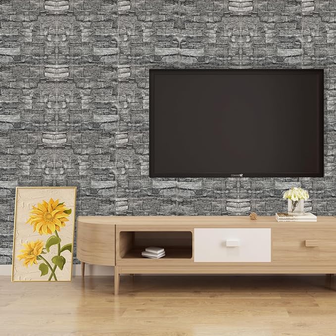 GrGreymond Faux Brick Wall Panels, 40 PCS, Grey | 3D Wall Panels Peel and Stick, XPE Foam 3D Wallpaper, Self-Adhesive Faux Stone Wall Panels for Bedroom, Stairs, Kitchen - Image 9